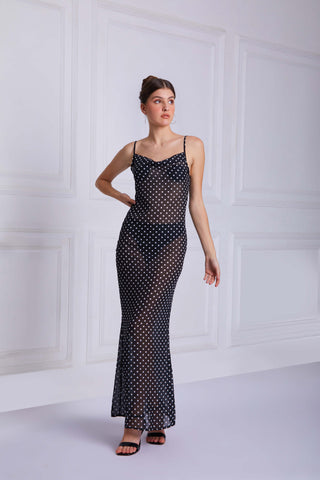 EZARA See Through Mesh Maxi Dress In Black - VOUVELLA