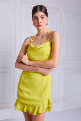 AMELIA Backless Lace Sling Mini Dress In Yellow - VOUVELLA