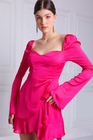 HALLE Ruffled Mini Dress In Rose Red - VOUVELLA