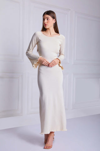 SEREN High Waist Backless Maxi Dress In Apricot - VOUVELLA