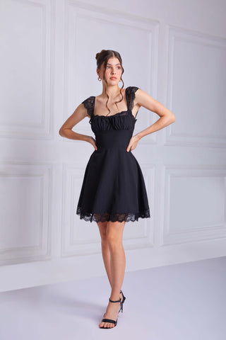 MARCIA Square Collar Cami Dress In Black - VOUVELLA