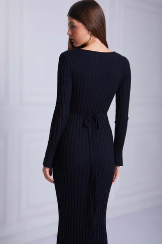 IMOGEN Knitted Maxi Dress In Black - VOUVELLA
