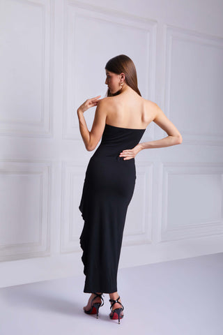 GISELLE Off Neck Tube Top Midi Dress In Black - VOUVELLA