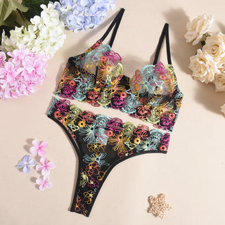 Sexy Underwear Embroidery Three Point Sexy Two Piece Suit Push Up Suit