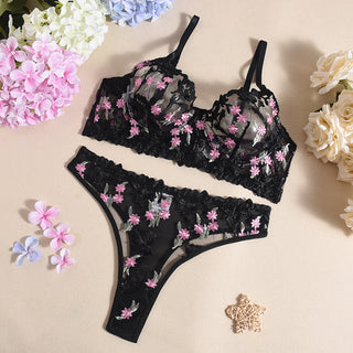 Sexy Underwear Embroidery Three Point Sexy Two Piece Suit Push Up Suit