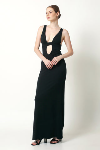 DELILAH Deep V Plunge Hollow Out Maxi Dress In Black - VOUVELLA