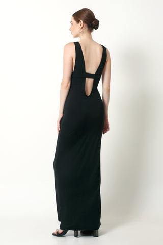DELILAH Deep V Plunge Hollow Out Maxi Dress In Black - VOUVELLA