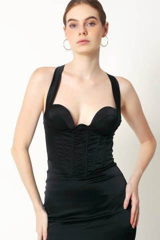 LAINEY Satin Hip Spaghetti Straps Dress - VOUVELLA