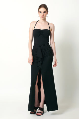 CHRISSY Split Maxi Dress In Back - VOUVELLA
