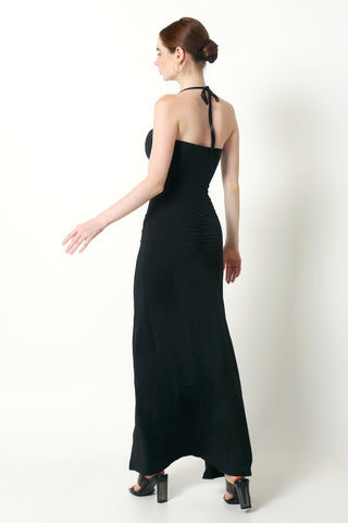CHRISSY Split Maxi Dress In Back - VOUVELLA