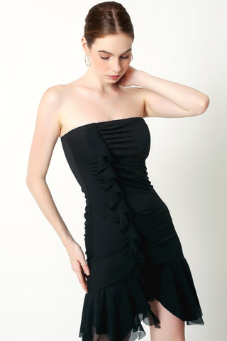 ROSALIND Off Neck Tube Top Mini Dress In Black - VOUVELLA